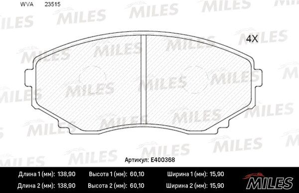 Колодки тормозные mazda MPV 99- передние - Miles E400368