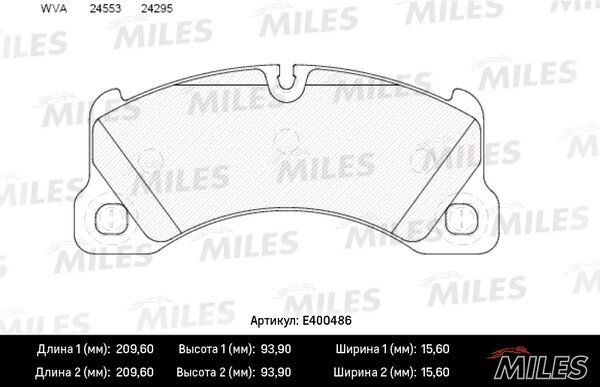 Колодки тормозные porsche cayenne 07-08/vw touareg (1lt/1lu) 03-10 передние - Miles E400486