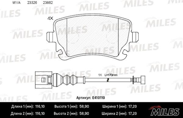 Колодки тормозные дисковые | зад | - Miles E410119