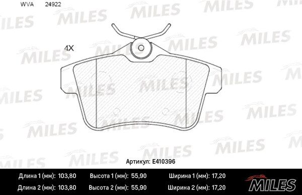 Колодки тормозные дисковые - Miles E410396