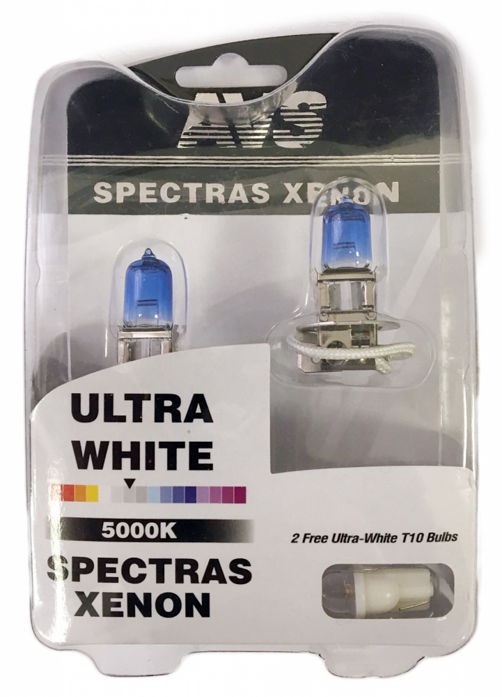 Лампа галогенная spectras Xenon 5000k H3 12V 75w, комплект 2+2 (t-10) шт. - AVS A07248S