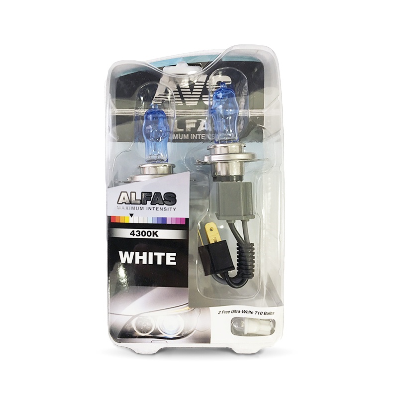 Газонаполненные лампы alfas Maximum Intensity 4300k H4 12V 75/85w, комплект 2+2 (t-10) шт. - AVS A07235S
