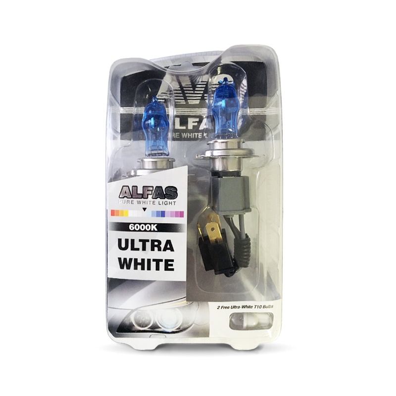 Газонаполненные лампы alfas Pure-White 6000к H4 12V 75/85w, комплект 2+2 (t-10) шт. - AVS A07244S