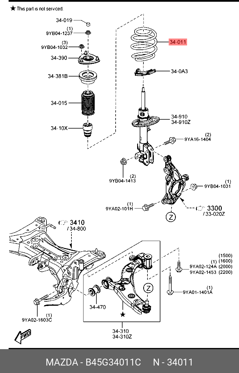 Пружина ходовой части | перед | - Mazda B45G34011C