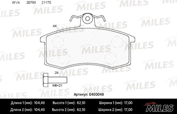 Колодки тормозные ВАЗ 2108/2109/21099 передние - Miles E400049