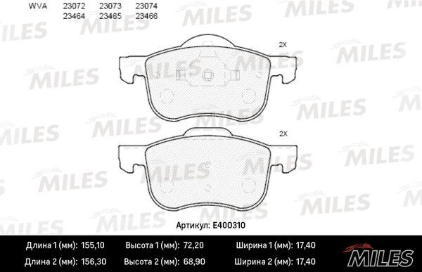 Колодки тормозные volvo s60/s70/s80/v70/xc70 00- передние - Miles E400310