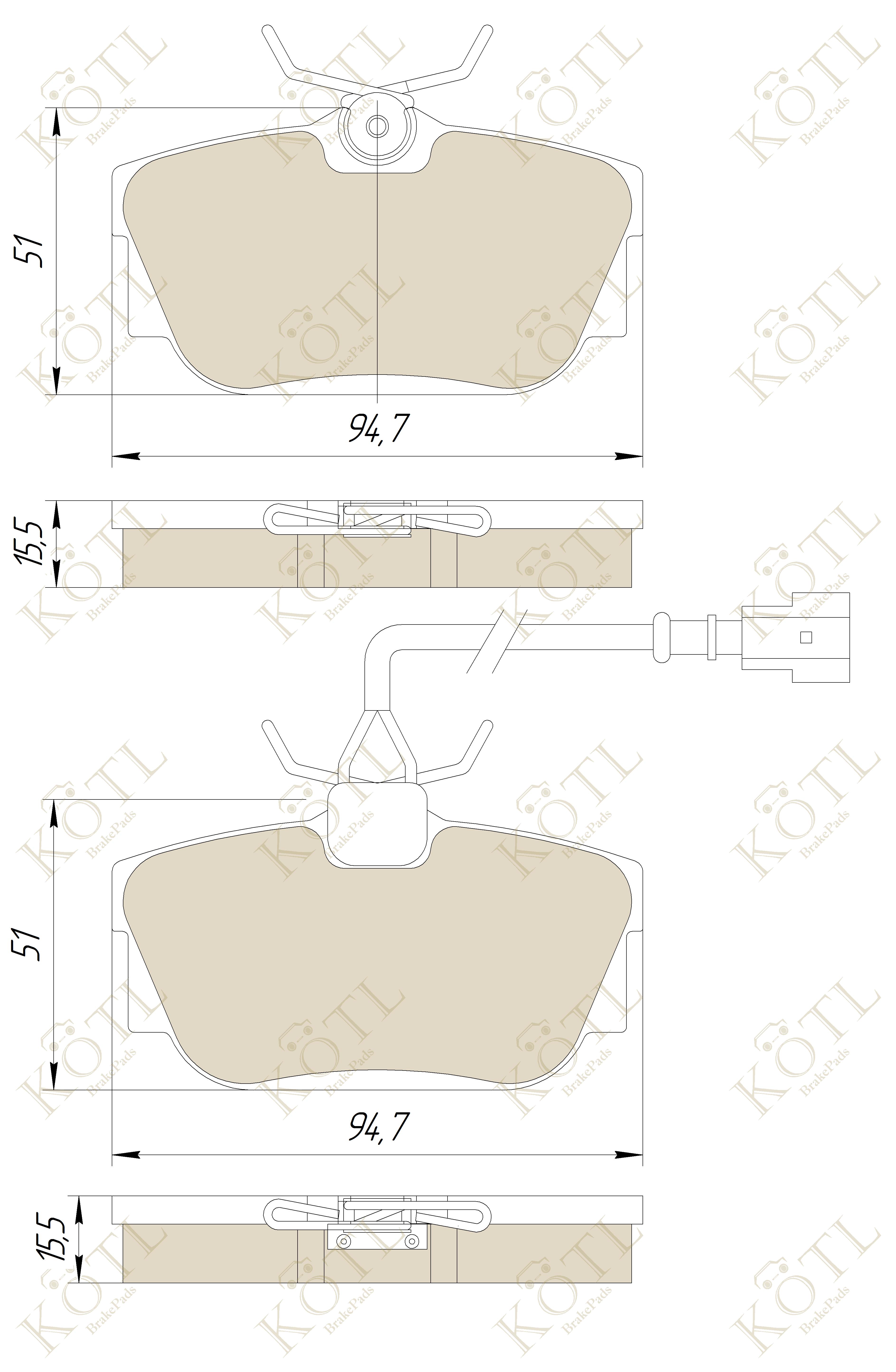 Колодки тормозные задние (1 датчик) volkswagen T4 96>/sharan 00>/  R16 00>06 - KoTL 1369KT