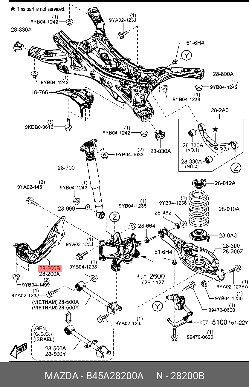 Сайлентблок рычага подвески | зад | - Mazda B45A-28-200A