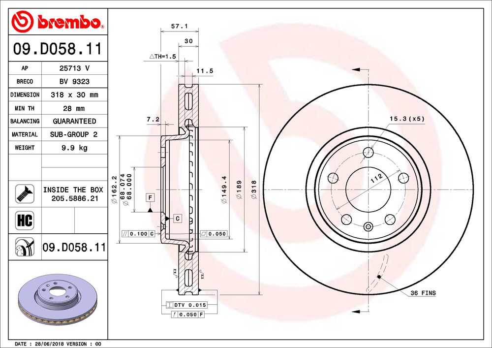 Диск тормозной UV Coated | перед |