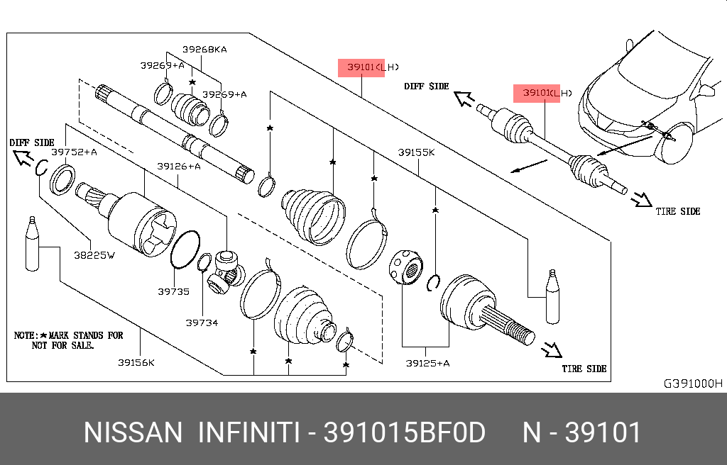 Привод в сборе | перед | - Nissan 39101-5BF0D