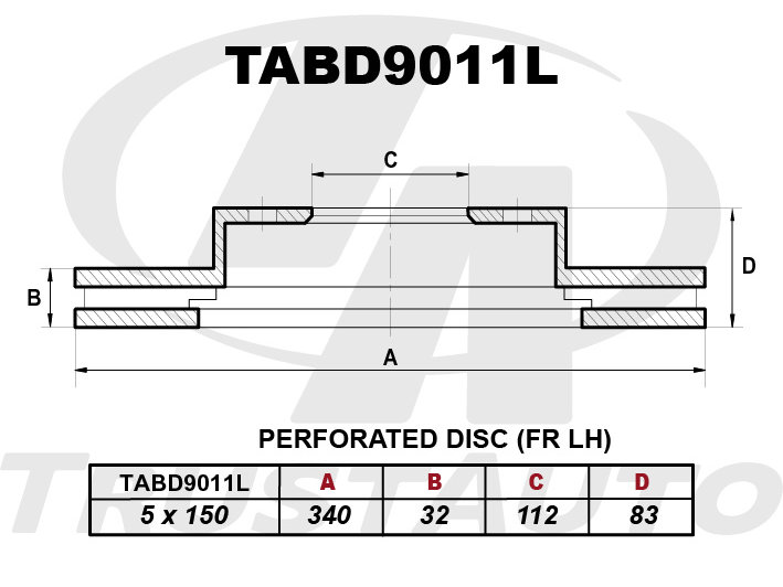 Диск перфорированный левый (340x32x112x83x5) - TRUSTAUTO TABD9011L