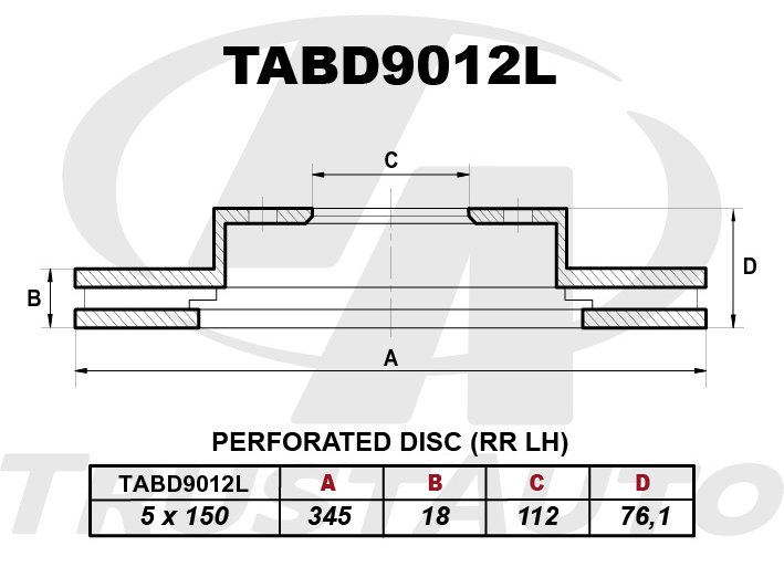 Диск перфорированный левый (345x18x112x76.1x5) - TRUSTAUTO TABD9012L