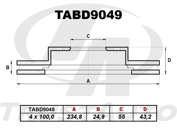 Диск тормозной (234,8x24,9x55x43,2x4) FR probox - TRUSTAUTO TABD9049