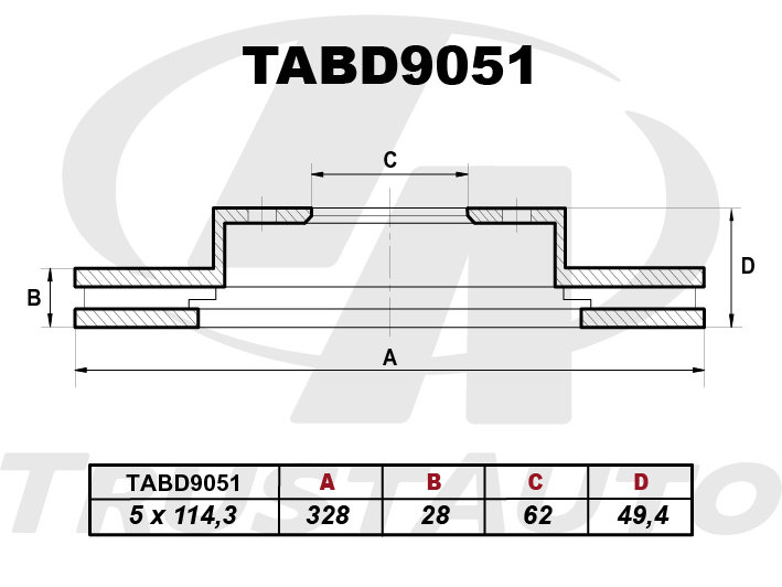 Диск тормозной (328x28x62x49,4x5) rav4 4X (12-) - TRUSTAUTO TABD9051