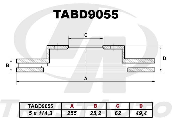 Диск тормозной (255x25,2x62x49,4x5) FR vista cv43 - TRUSTAUTO TABD9055