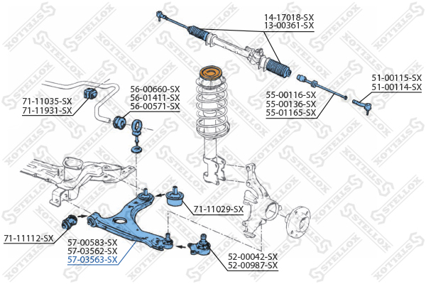 Рычаг нижн. п. VW Golf/Vento 2.0 16V 91> | перед прав | - Stellox 57-03563-SX