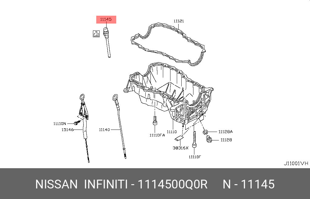 Датчик уровня масла (в сборе) - Nissan 11145-00Q0R