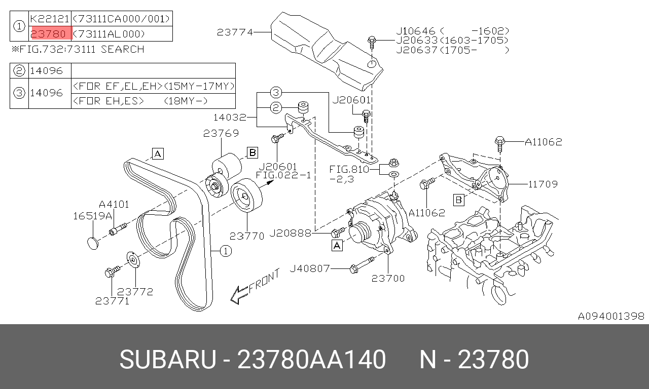 Ремень поликлиновый - Subaru 23780-AA140