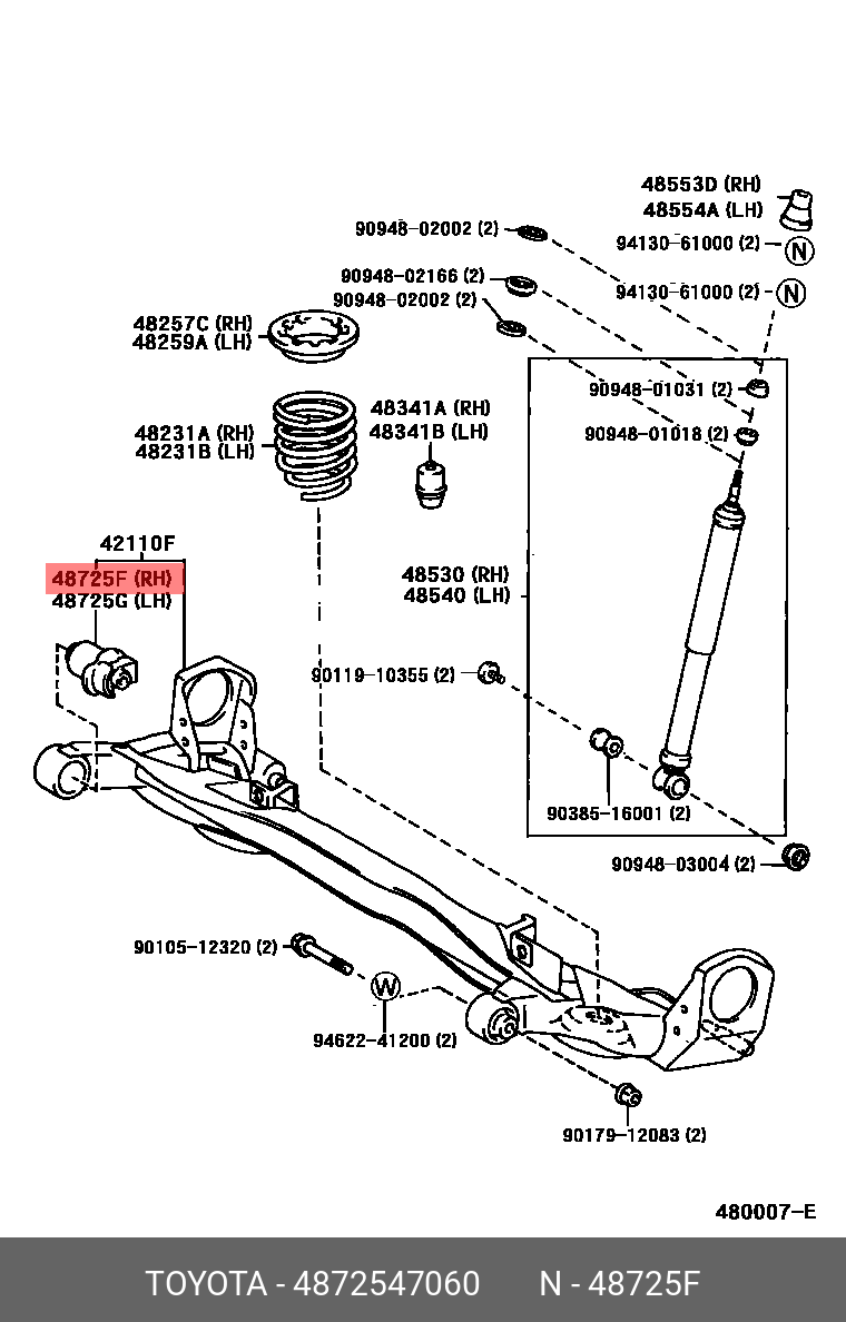 Сайлентблок рычага подвески - Toyota 48725-47060