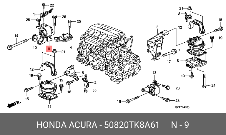 Подушка двигателя | прав | - Honda 50820-TK8-A61
