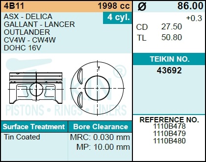 Поршень двигателя без колец - Teikin 43692STD