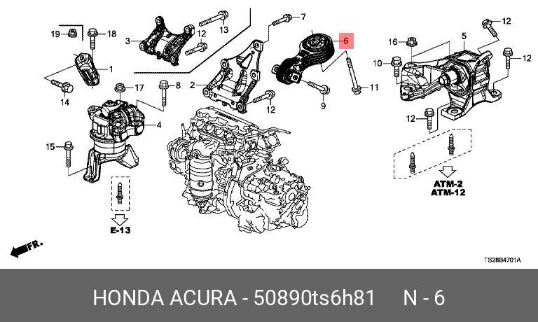 Подушка двигателя - Honda 50890-TS6-H81