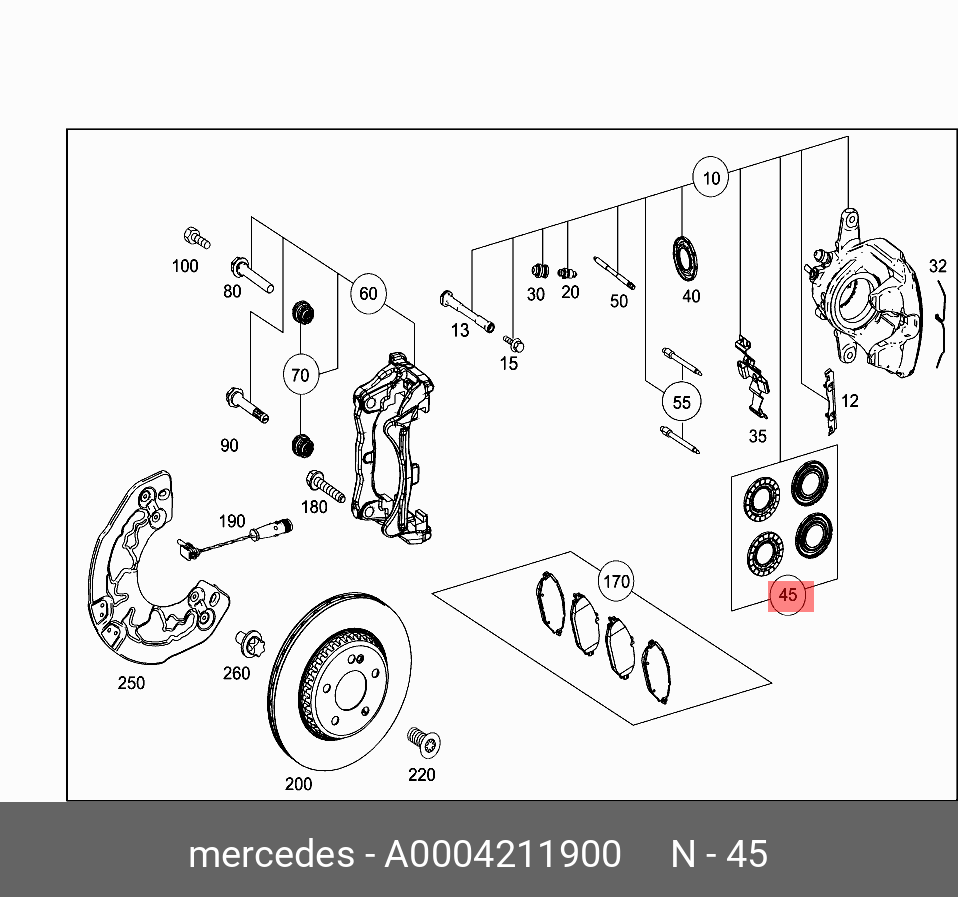 Ремкомплект тормозного суппорта - Mercedes A0004211900