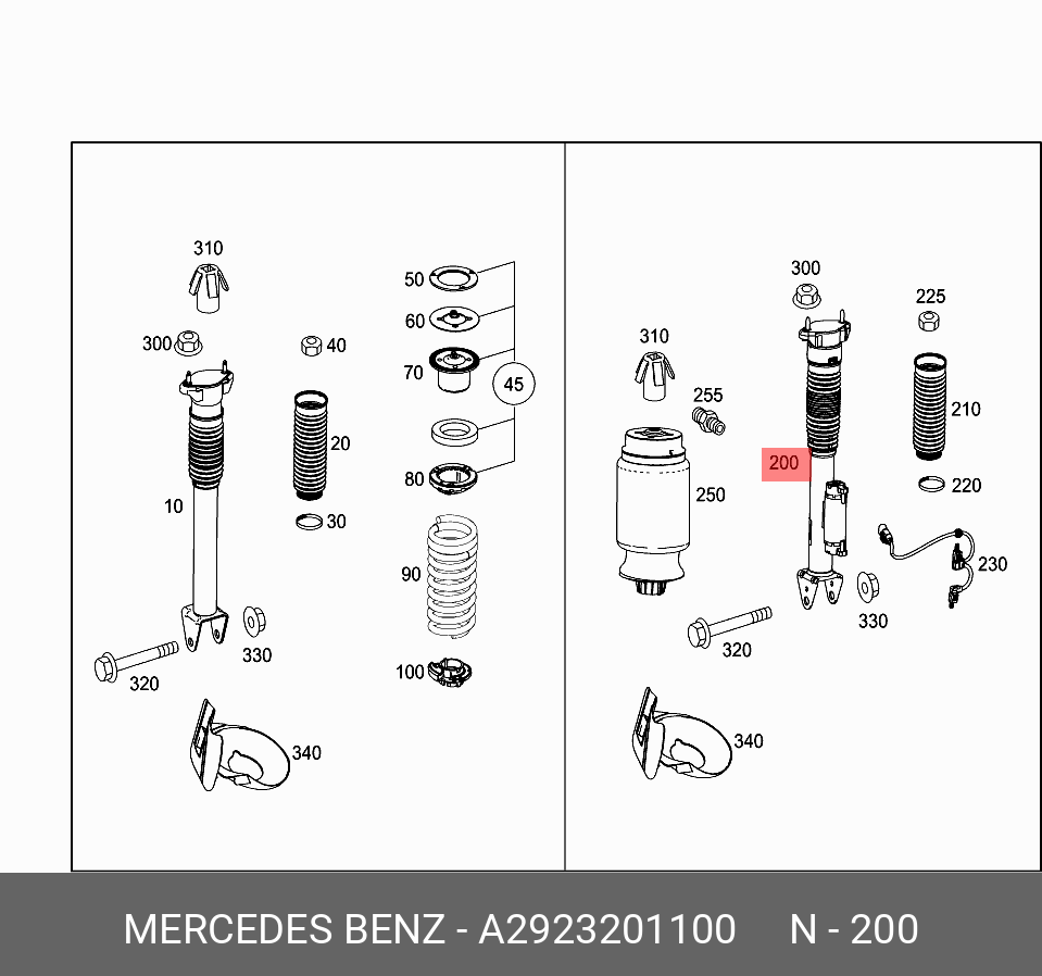 Амортизатор подвески - Mercedes A2923201100