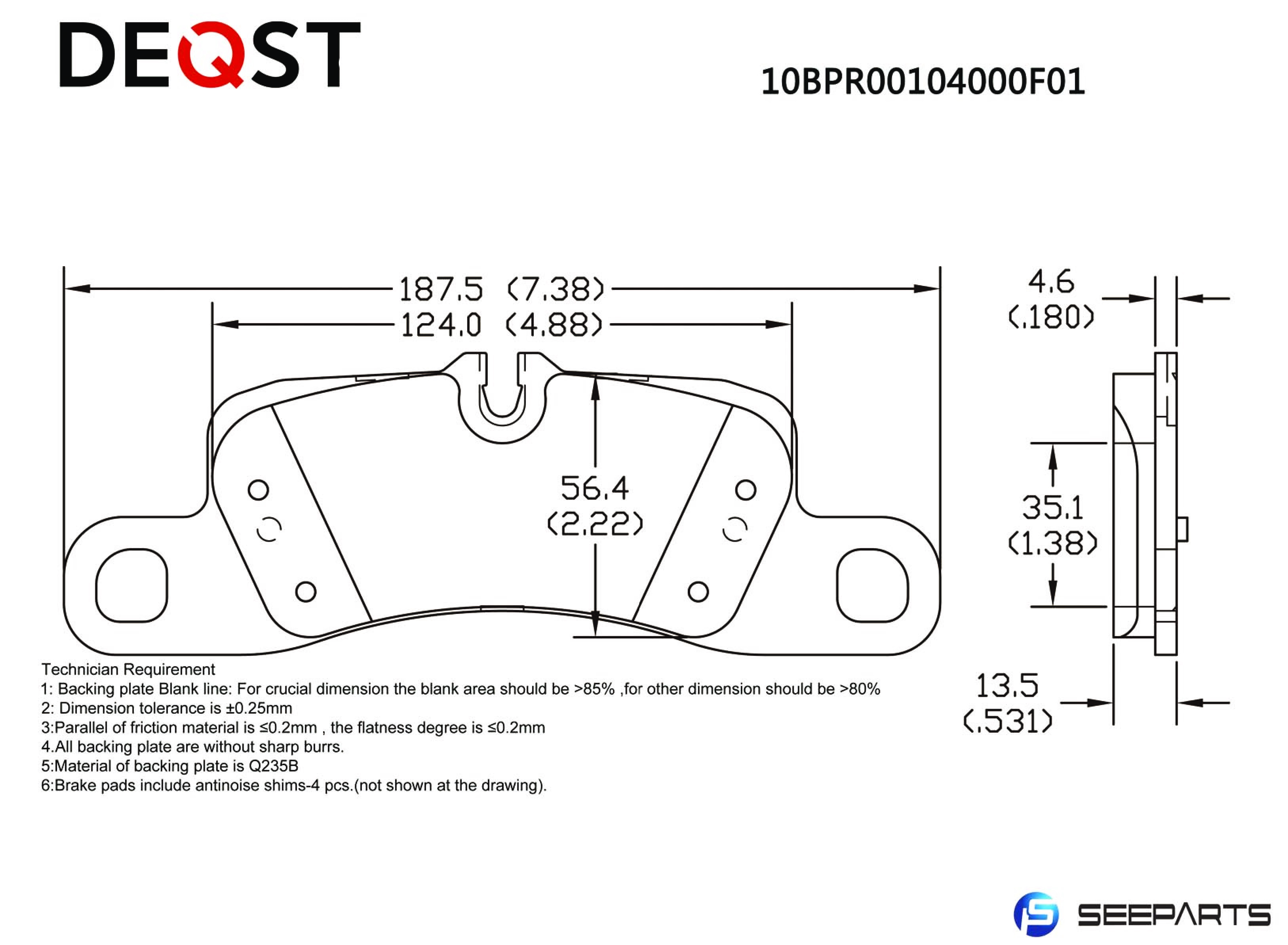 Колодки тормозные дисковые - Deqst 10BPR00104000