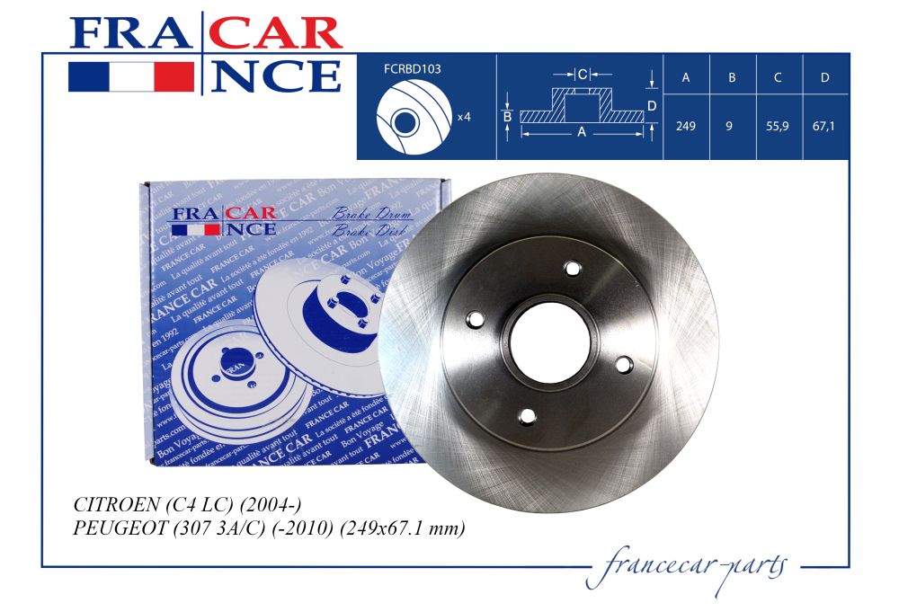 Диск заднего тормоза 4249.34/fcrbd103 francecar | зад | - Francecar FCRBD103