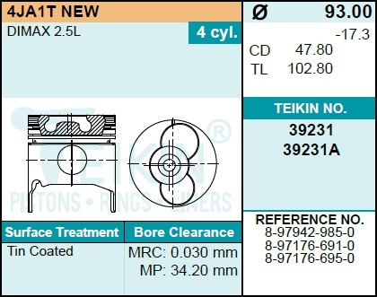 Поршень двигателя teikin 39231a STD (4шт/упак) - Teikin 39231ASTD