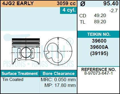 Поршень двигателя teikin 39600a STD (4шт/упак) - Teikin 39600ASTD