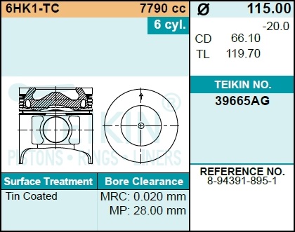 Поршень 6hk1-tc - Teikin 39665AGSTD
