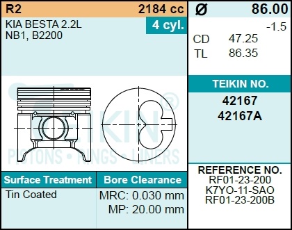 Поршень двигателя teikin 42167a STD (4шт/упак) - Teikin 42167ASTD