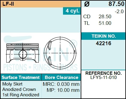 Поршень без колец - Teikin 42216STD