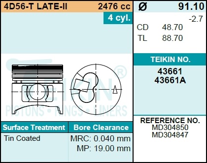 Поршень двигателя с пальцем - Teikin 43661STD