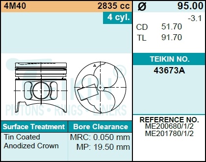 Поршень двигателя teikin 43673a STD (4шт/упак) - Teikin 43673ASTD