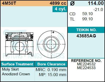 Поршень двигателя teikin 43685ag STD (4шт/упак) - Teikin 43685AGSTD