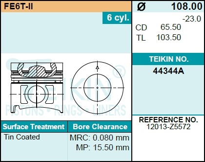 Комплект поршней fe6t-ii(6шт.без колец) - Teikin 44344ASTD