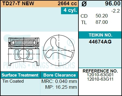 Поршень двигателя teikin 44674ag STD (4шт/упак) - Teikin 44674AGSTD