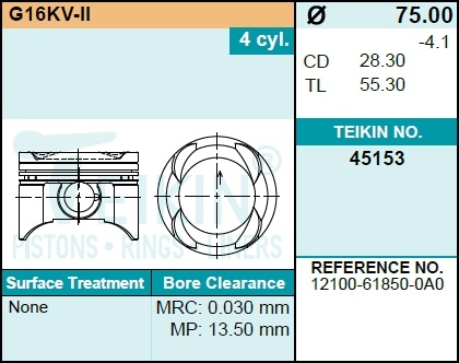Комплект поршней g16kv-ii(4шт.без колец) - Teikin 45153050