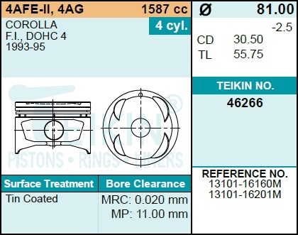 Поршень двигателя teikin 46266 STD (4шт/упак) - Teikin 46266STD