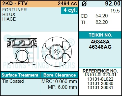 Поршень двигателя teikin 46348ag STD (4шт/упак) - Teikin 46348AGSTD
