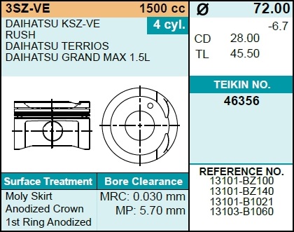 Поршень двигателя без колец - Teikin 46356050