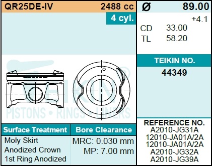 Поршень 1.2X1.2X2.5 STD QR25DE
