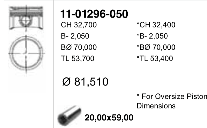 Поршень ДВС без колец Audi. VW 1.8t 20V AEB =81 1.5x1.75x2 +0.5 95> - YENMAK 1101296050