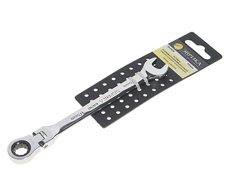 Ключ комбинированый трещоточный шарнирный 10мм на держателе - ЭВРИКА ER61010H