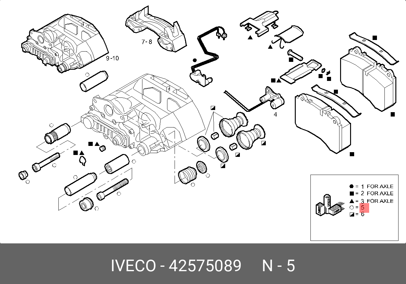 Ремкомплект суппорта knorr (направляющие, втулки, болты, уплотнения)IV - Iveco 42575089