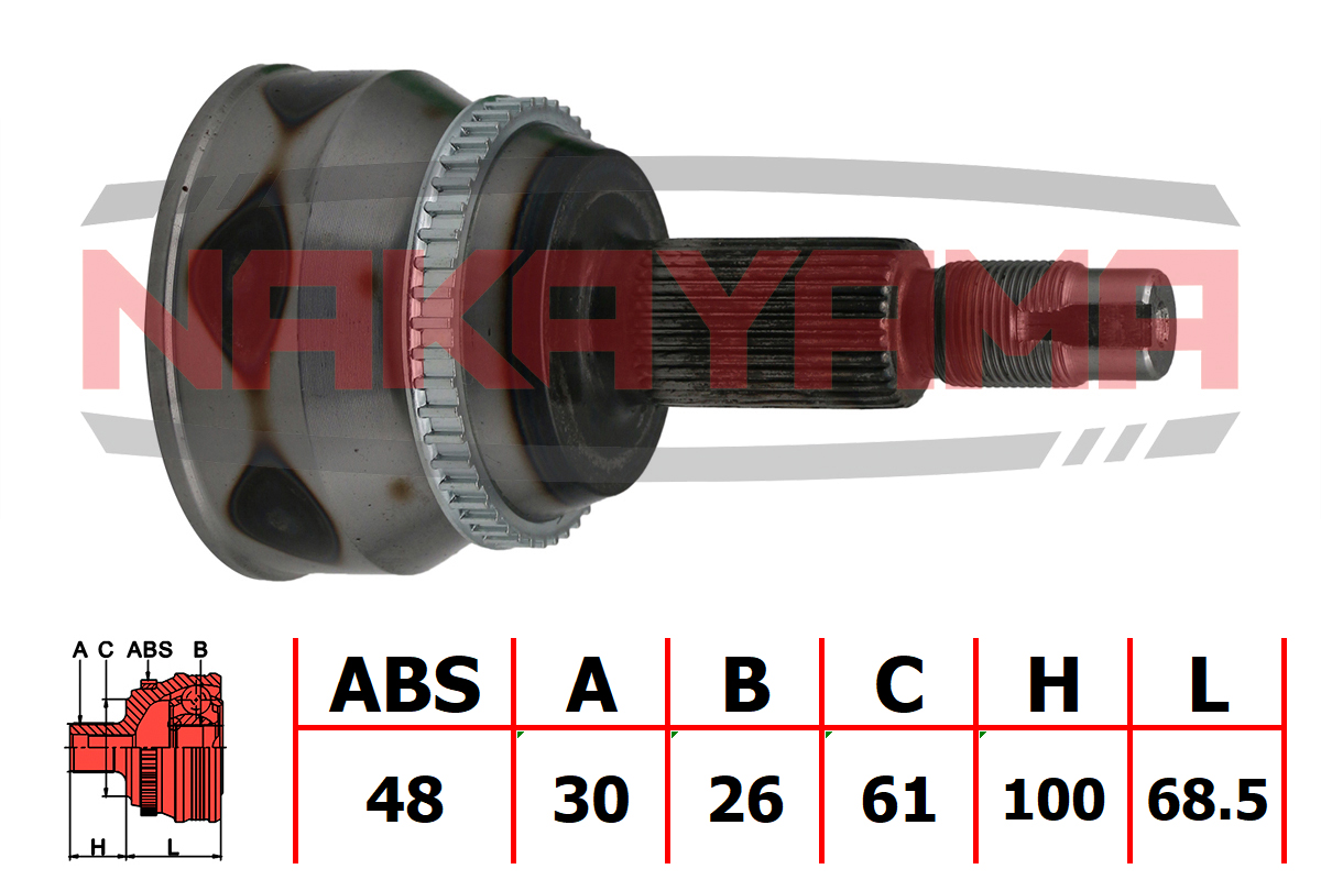 Шрус внешний к-кт lexus rx330 04-06, rx350 04-09 AWD (30x26x168.5x61 a Nakayama NJ1869NY