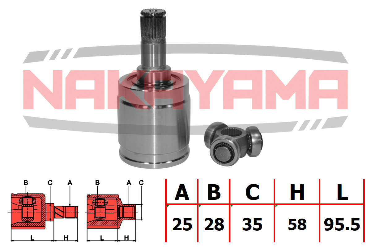 Шрус внутр-й к-кт левый honda civic eu/ep/es 01-06 (25x28x153.5x35) - Nakayama NJ7122NY